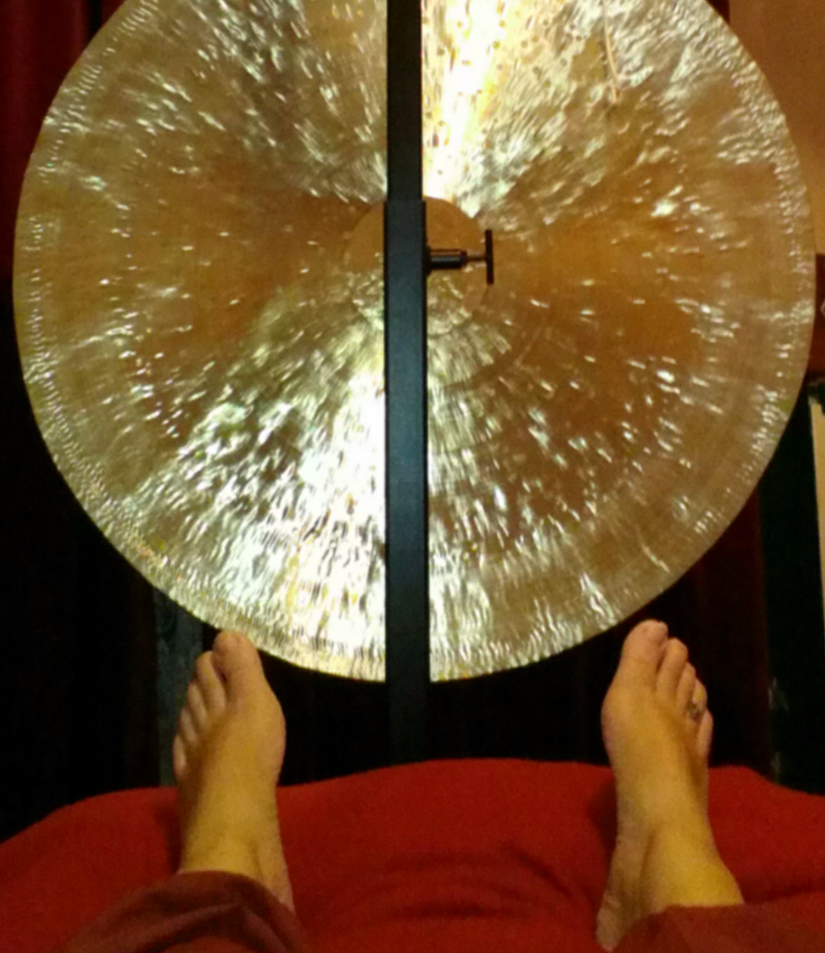 Large Wind gong at a pair of feet