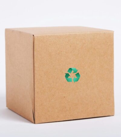 cardboard box with green recycle logo