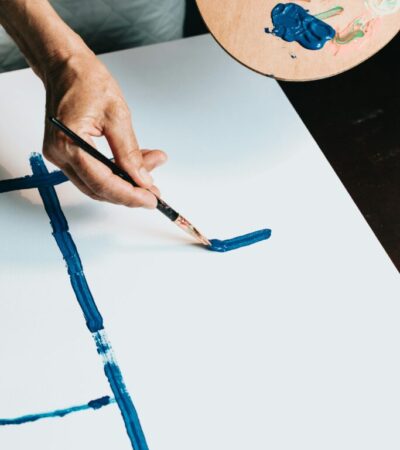 starting to paint blue lines
